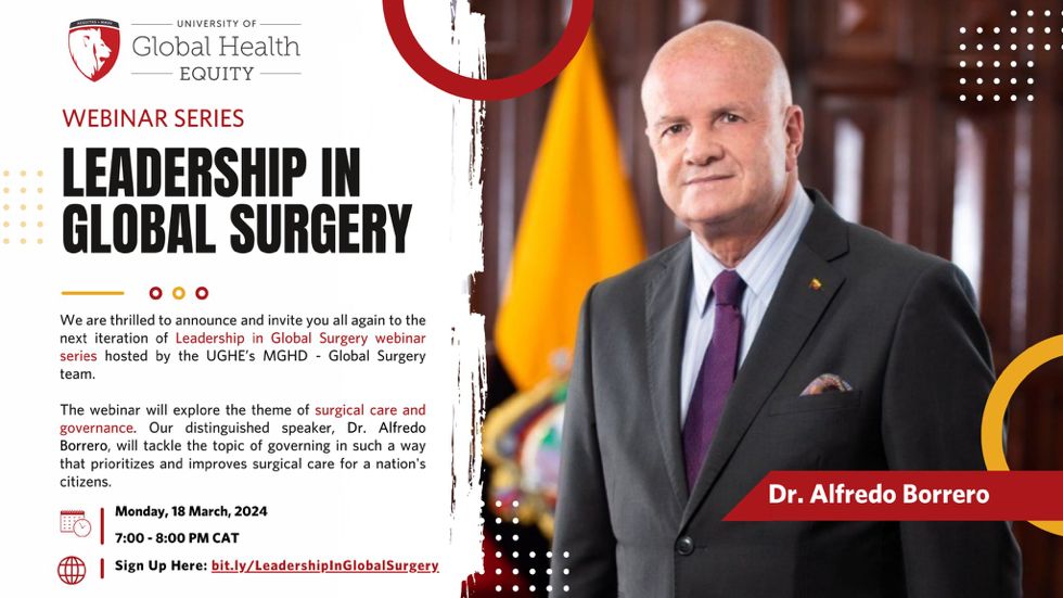AHORA | El Dr. @ABorreroVega participa como speaker invitado en el Webinar Series Leadership in Global Surgery organizado por la @ughe_org. Su mensaje se centrará en la necesidad de que el acceso universal a los servicios quirúrgicos y anestésicos sea una realidad mundial.