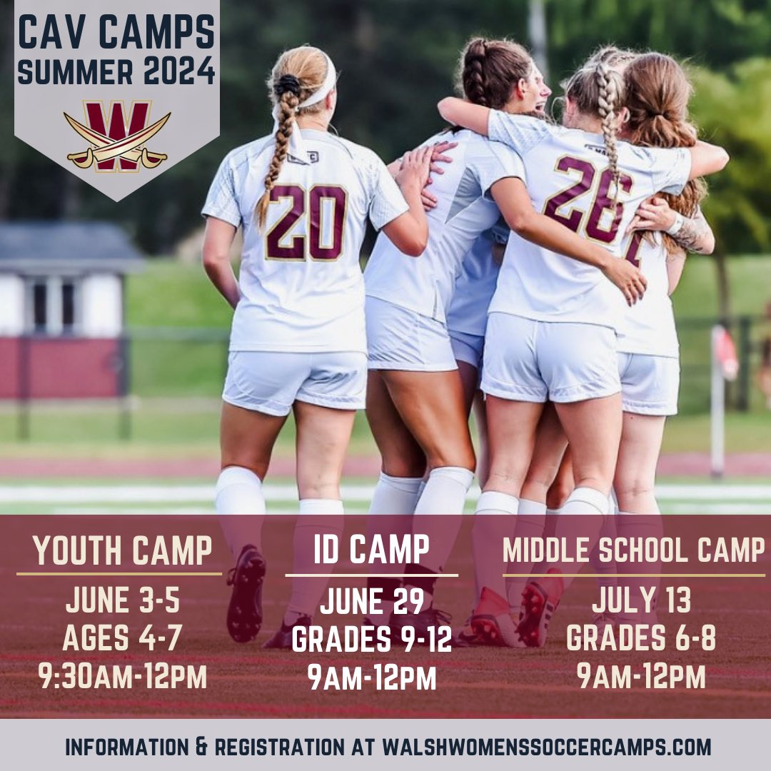 WalshWSoccer's tweet photo. Come join us on the pitch this summer! ☀️ 

We are hosting a variety of camps for all ages! Link to register is in our bio.

#SwordsUp⚔️ https://t.co/M6vfmlEef7