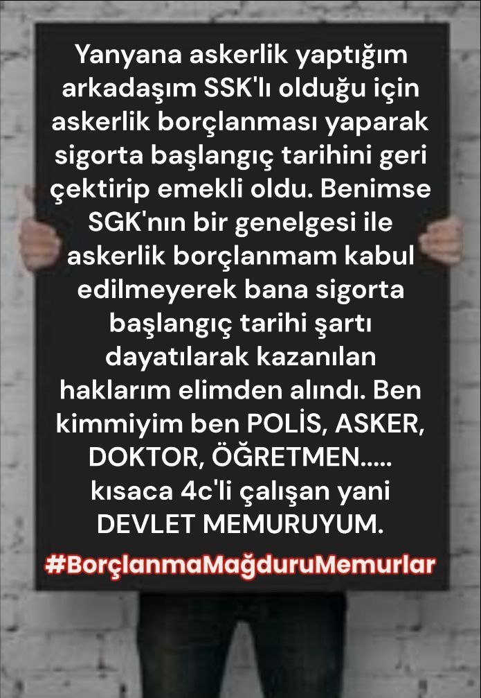 #degermi.Konu ; Asker, polis ve memurların Askerlik Borçlanması olunca SGK,  kanuni dayanağı olmayan genelgeler yazarak, bizim Askerlik borçlanmamızı kabul etmedi.
Vatan hizmeti olan  Askerlikte yapanlar arasında ayrım yapıldı.
#değermi ayrım yapmaya <a href="/tunaoztunc/">Tuna Öztunç</a> bey