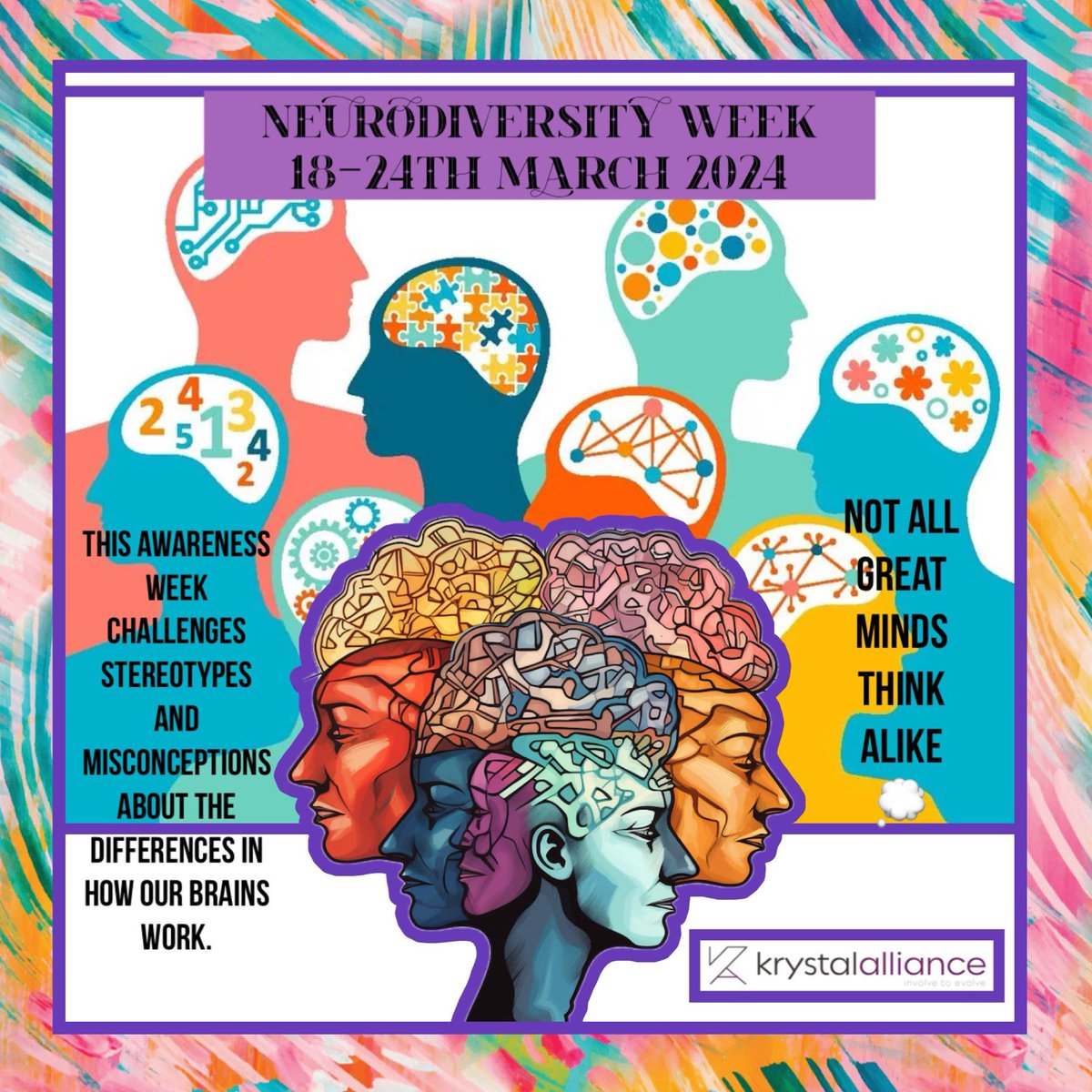 Neurodiversity Week 18-24th March 2024 🩷❤️🧡💛💚🩵💙💜🤎🖤🩶🤍 “Not all great minds think alike” 💭 #NeurodiversityWeek #Neurodiversity #NeurodiversityCelebrationWeek #DifferentMinds #CelebratingNeurodiversity
