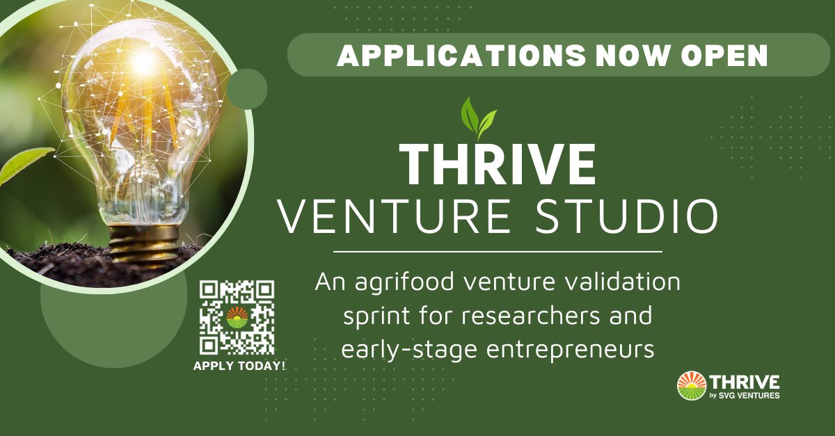 Applications are open for THRIVE Studio Sprint! 🌱 whether you're a researcher, early-stage entrepreneur, or passionate about impact, apply now! Deadline: April 18. Don't miss your chance to join us! #AgrifoodTech #Entrepreneurship #THRIVEStudioSprint thriveagrifood.com/thrive-studio/