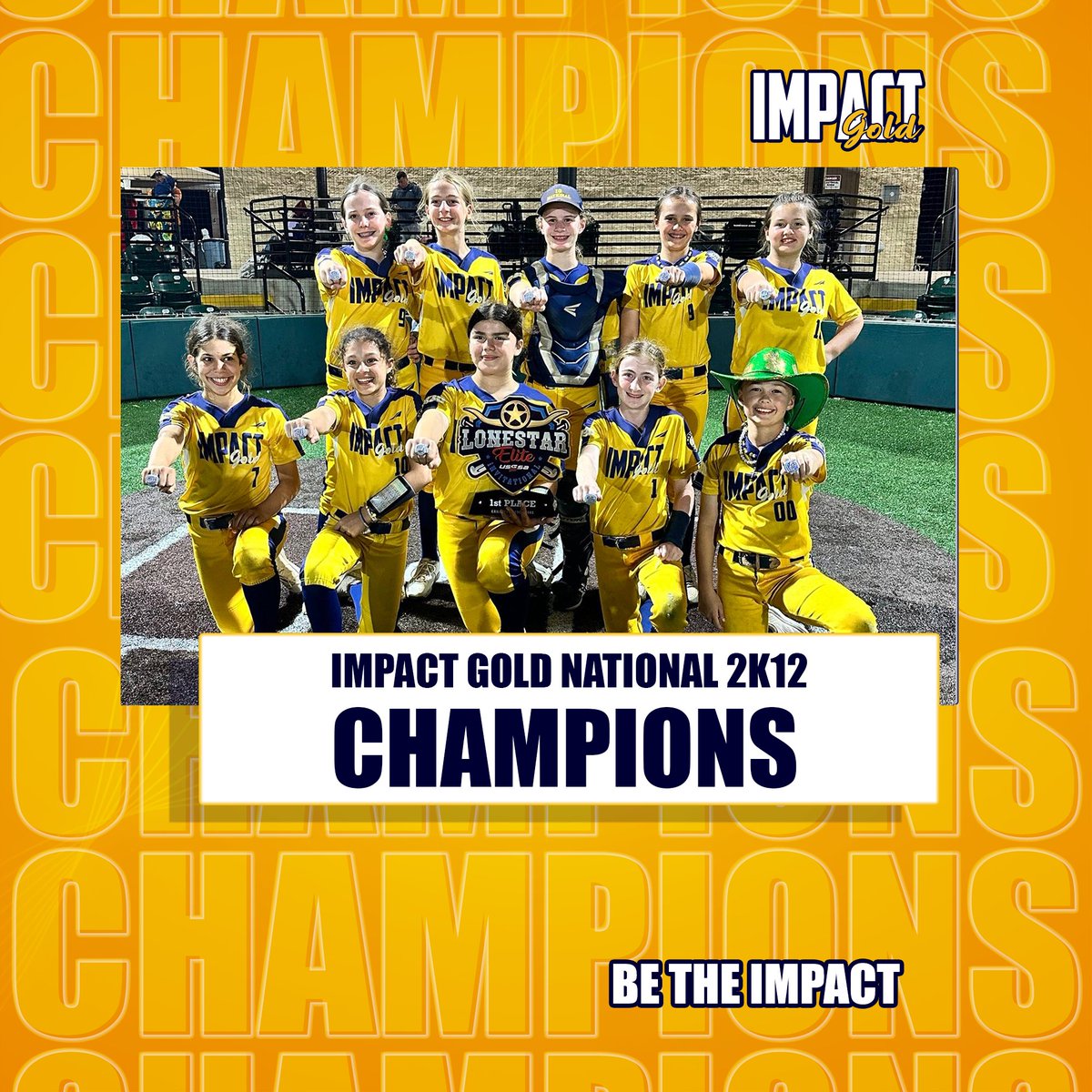 Congratulations to Impact Gold National 2012 for going UNDEFEATED and winning the championship in The Lone Star Elite Invitational Championship!! Great job, ladies! #betheimpact #goldblooded #impactgoldnational2012