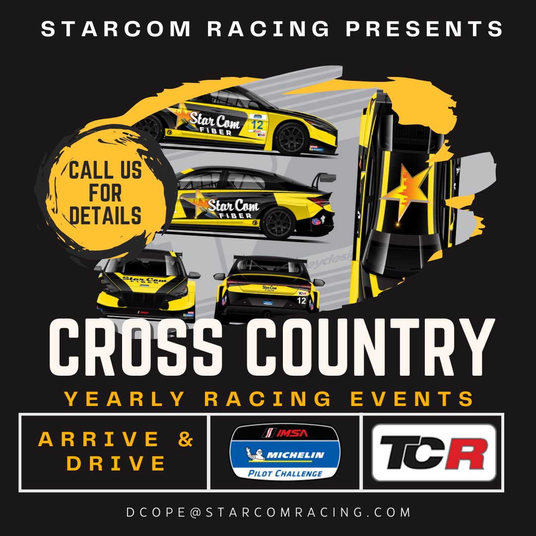 If you are a driver looking for cross country exposure, you have come to the right place… StarCom Racing! Get in a TCR car in the Michelin Pilot Challenge Series. Email us for availability.