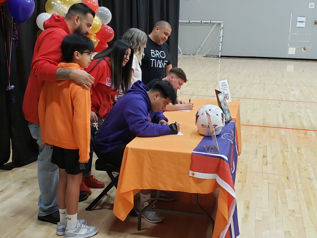 Our Town high school football: Foxes Xavier Orozco, front, and Elijah Howard are headed to play at Linfield. Brody Sullivan, rear, has signed at Lincoln U of Oakland. Signing ceremony and speeches Monday morning at the high school. Elijah was home sick. More later on Facebook.