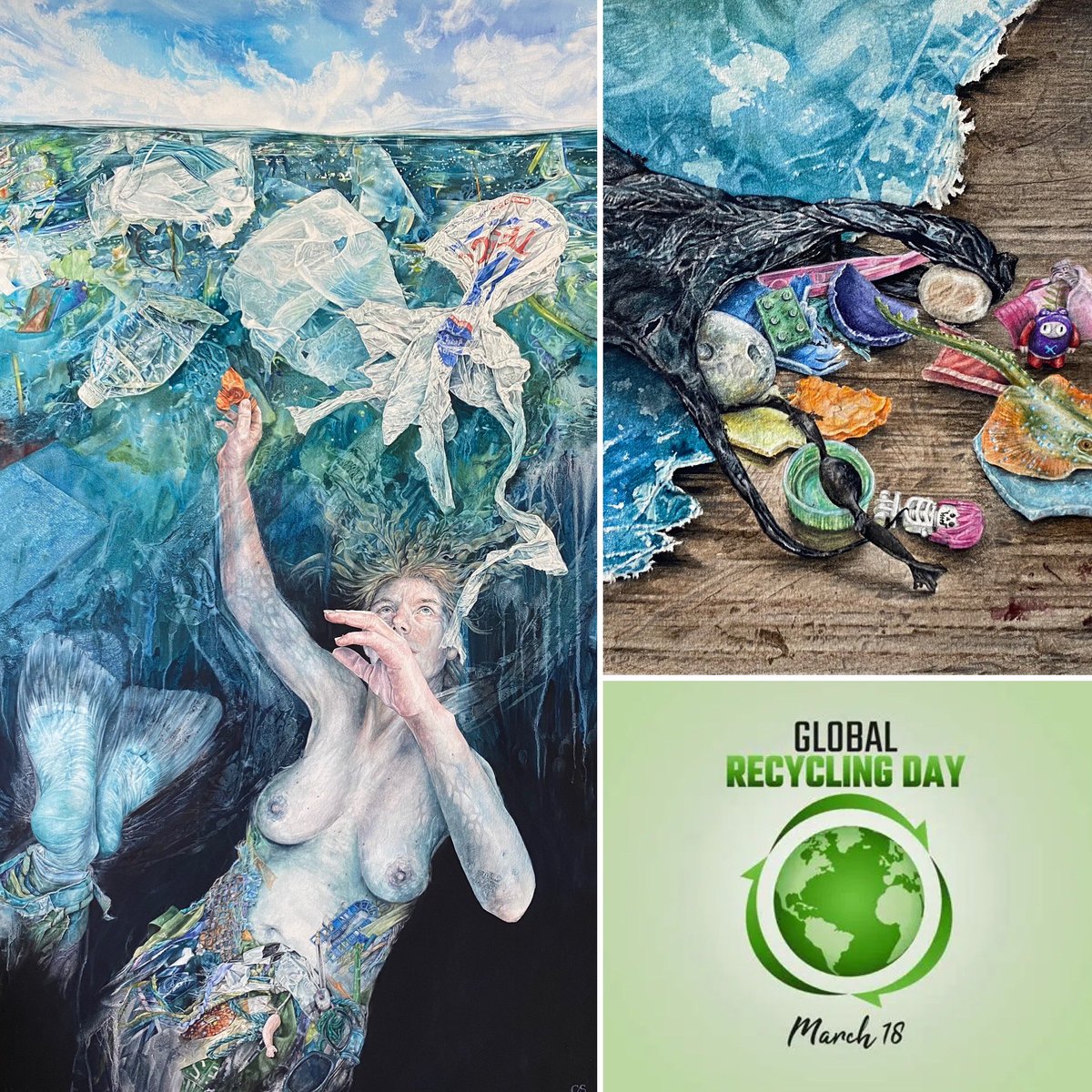 In awareness of #GlobalRecyclingDay2024 I’d like to share 2 #watercolourpaintings ‘Adrift’ & ‘Mermaid’s Purse’. Both #paintings will be exhibited in the 212th Annual #Exhibition @RIwatercolours @mallgalleries 28March - 13 April #plasticpollution #oceanplastic #nomoreplastic