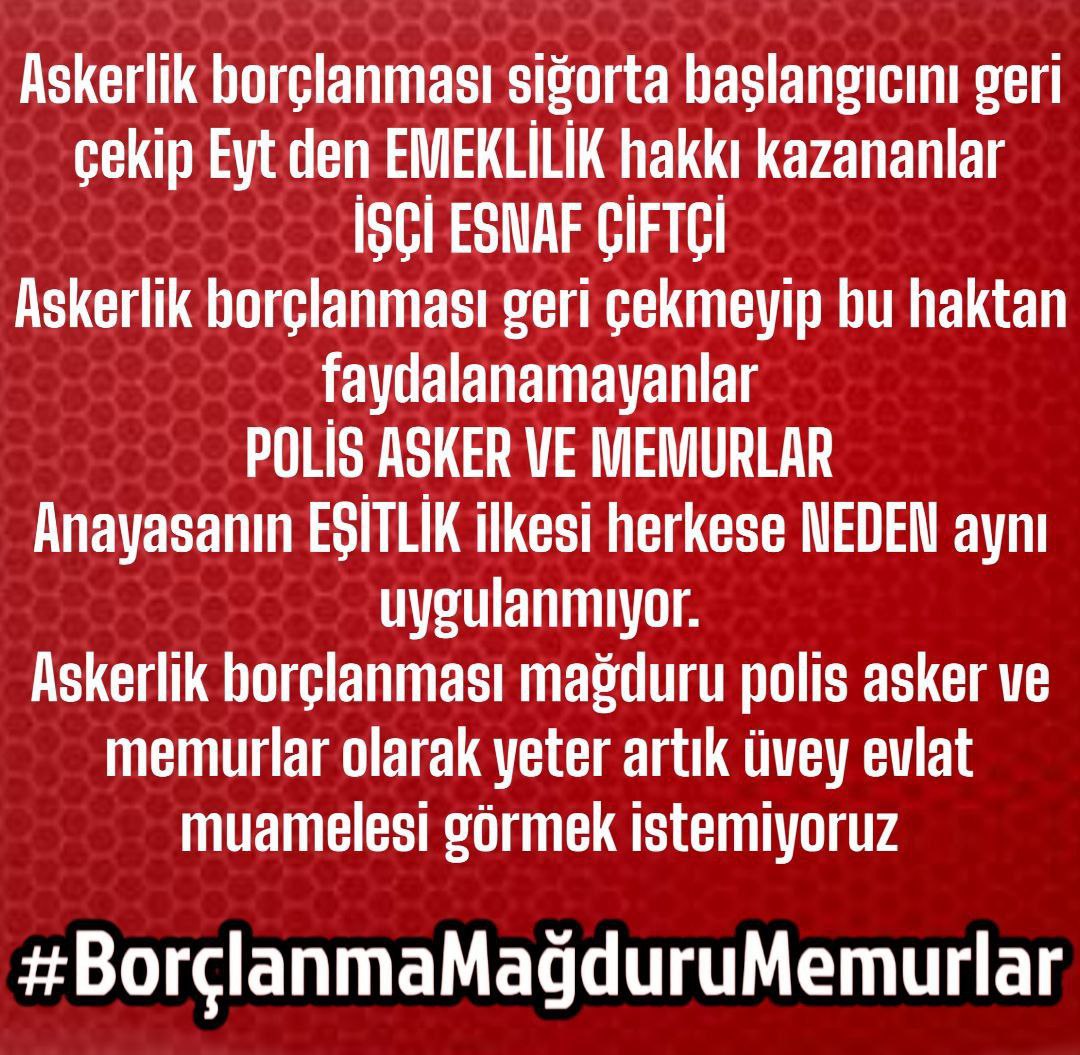 #degermi.Konu ; Asker, polis ve memurların Askerlik Borçlanması olunca SGK,  kanuni dayanağı olmayan genelgeler yazarak, bizim Askerlik borçlanmamızı kabul etmedi.
Vatan hizmeti olan  Askerlikte yapanlar arasında ayrım yapıldı.
#değermi ayrım yapmaya <a href="/tunaoztunc/">Tuna Öztunç</a> bey