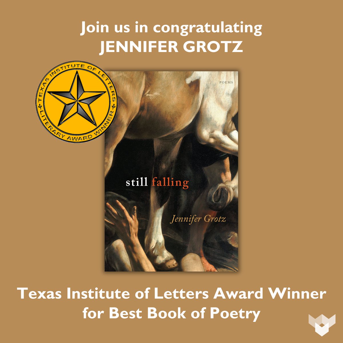 Join us in congratulating @jennifergrotz1, a Texas Institute of Letters Award winner for Best Book of Poetry! @texas_letters texasinstituteofletters.org/til-announces-…