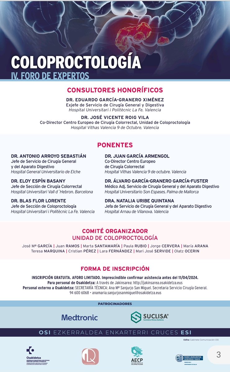 Blas Flor Lorente (@flor_lorente) on Twitter photo Gracias <a href="/JoseMariGarciaB/">José Mari García G.</a> por esta maravilla de homenaje a la escuela Valenciana de Coloproctología:
IV FORO EXPERTOS
19 de abril 2024
Hospital Universitario Cruces, Salón de Actos
¡Nos vemos en Bilbao!
<a href="/coloproctoaec/">Coloproctología-AEC</a>
<a href="/AECP_FAECP/">AECP</a> Gracias <a href="/JoseMariGarciaB/">José Mari García G.</a> por esta maravilla de homenaje a la escuela Valenciana de Coloproctología:
IV FORO EXPERTOS
19 de abril 2024
Hospital Universitario Cruces, Salón de Actos
¡Nos vemos en Bilbao!
<a href="/coloproctoaec/">Coloproctología-AEC</a>
<a href="/AECP_FAECP/">AECP</a>