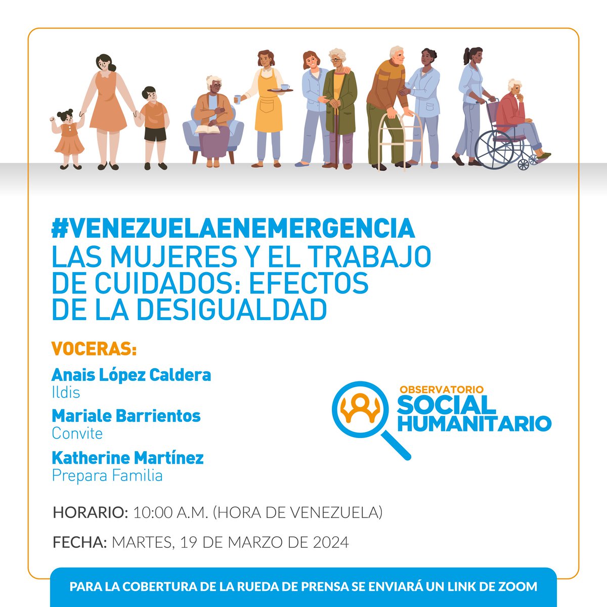 #VenezuelaEnEmergencia: Las mujeres y el trabajo de los cuidados: efectos de la desigualdad
Conversaremos sobre esto con:     

• <a href="/anais_nin85/">Anais López Caldera</a>- Ildis.
• <a href="/katmartinez_pf/">Katherine Martinez</a>- Prepara Familia.
- Marialejandra Barrientos -Convite

Regístrate aquí:
us02web.zoom.us/j/87396658156?…