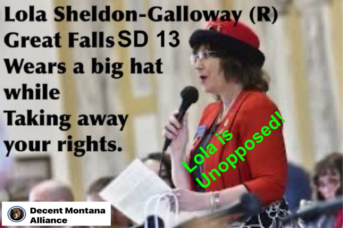 problembear's tweet photo. We still need decent candidates to file so decent voters in these districts have a decent choice on November 5….
#MTleg
#RunForMTleg
#RunForMTpsc
4 senators:
SD13 LOLA SHELDON-GALLOWAY (R) Vaughn.
SD15 RHONDA KNUDSEN (R)
Culbertson
SD17 BOB PHALEN (R)
Glendive
SD35 No Incumbent Dillon
14 Representatives:
HD26 No incumbent Big Sandy
HD24 STEVE FITZPATRICK (R) Great Falls
HD29 MILES KNUDSEN (R) Culbertson
HD33 BRANDON LER (R) Savage
HD34 JERRY SCHILLINGER (R) Circle
HD38 GREG OBLANDER (R) Shepard
HD44 KATIE ZOLNIKOV (R) Billings
HD54 LEE DEMING (R) Laurel
HD56 FIONA NAVE (R) Columbus
HD69 KEN WALSH (R) Twin Bridges
HD70 MIKE KLAKKEN (R) Dillon
HD76 JOHN FITZPATRICK (R) Georgetown Lake (vacation rental) Helena real residence.
HD78 no incumbent White Sulpher Springs
HD90 no incumbent St Regis
MTPSC District 4.
JENNIFER FIELDER (R)
