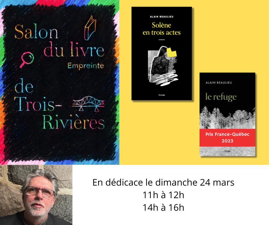 Notre rendez-vous annuel au Salon du livre de Trois-Rivières. J'y serai, avec mes livres les plus récents.