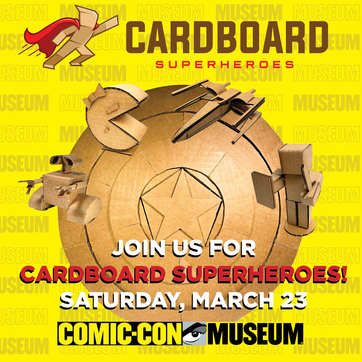 It’s time to unleash your inner superhero! 🦸 Join us at the Museum on Saturday, March 23, with @CardboardSuperH to build some of your favorite characters out of recycled cardboard. Workshops are free with museum admission. Reserve your tickets at comic-conmuseum.org.