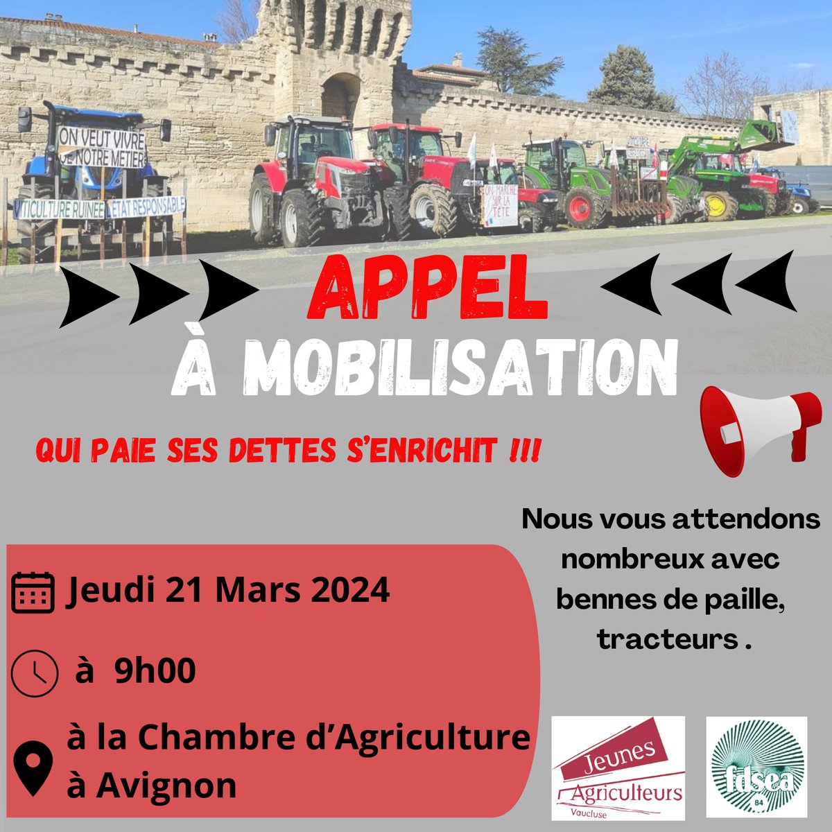 fdsea84's tweet photo. @FNSEA @FRSEAPACA 
Quand un agri doit de l'argent, il a des pénalités de retard si c'est le cas, des agios sur les prêts de trésorerie  ? 
A quand la même chose quand ce sont l'État et les collectivités ?
PAC, OCM vitivinocole, PCAE, MAEC, Safran, TICPE, nous sommes en attente !! https://t.co/PLG74LoGse