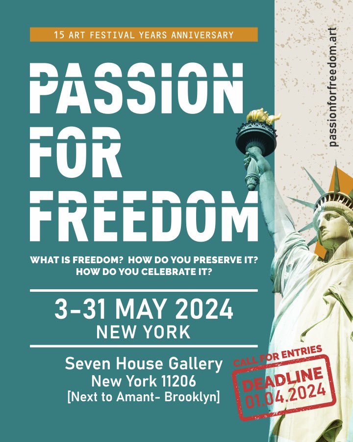 Passion for Freedom is coming to New York in May and we invite you to join in! Where? Seven House Gallery, 35 Meadow Street, Brooklyn NY When? Grand Opening: 03.05.2024 Awards Ceremony: 04.05.2024 Exhibition: 3.05 – 31.05. 2024 Passion for Freedom is more than just an art