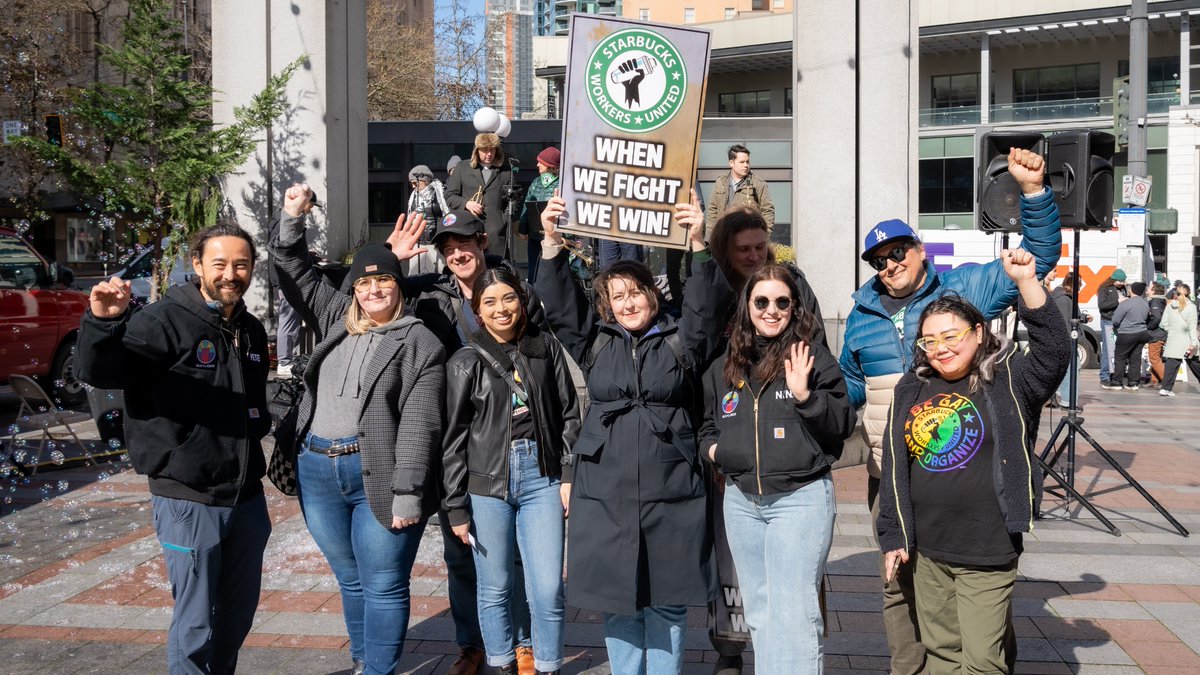 Last week, Starbucks workers and allies threw a party in Seattle to celebrate the recent agreement and ongoing discussions between our union &amp; Starbucks 🥳💖

THANK YOU to every ally who has stood alongside us in solidarity - without you, we wouldn't be where we are today ✊🫶