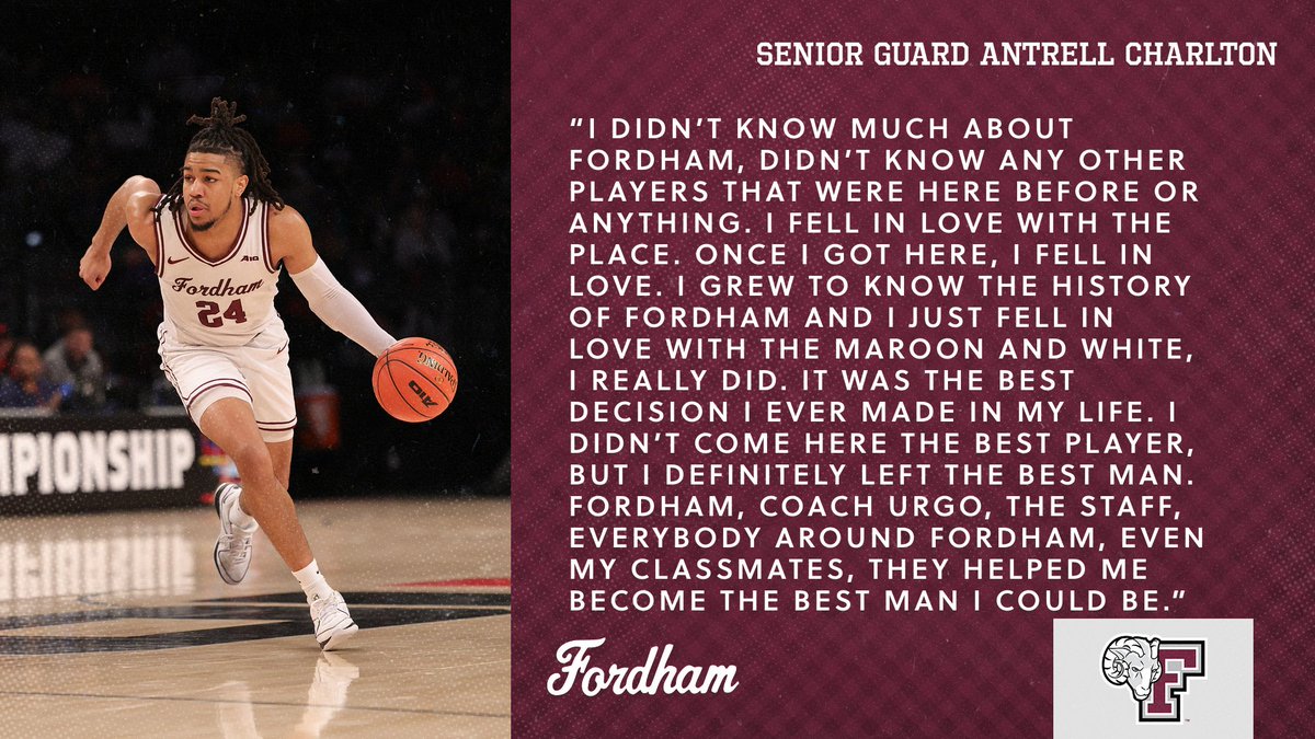 FordhamMBB's tweet photo. Antrell Charlton's Fordham tenure was about more than just basketball. Here's what he had to say after the @A10MBB Championship. https://t.co/inT2QPojUQ