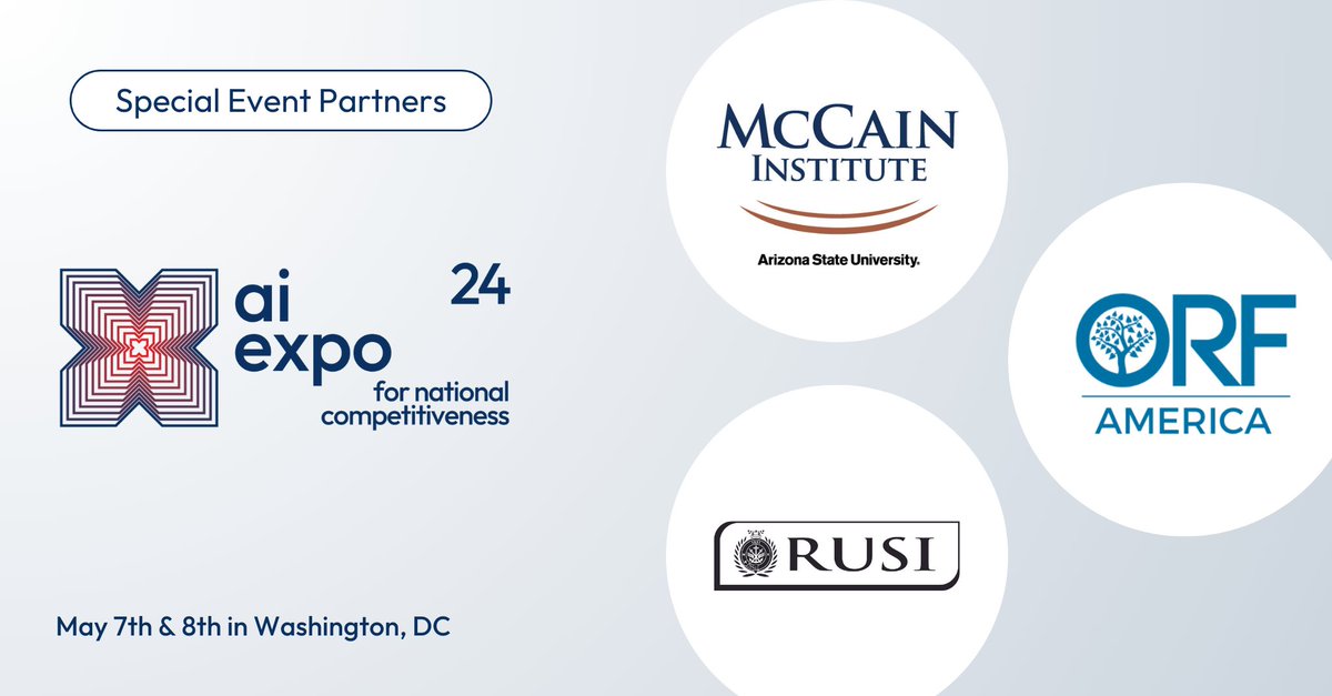 Special Competitive Studies Project (@scsp_ai) on Twitter photo #SCSPTech is excited to announce that <a href="/McCainInstitute/">McCain Institute</a>, <a href="/ORFAmerica/">ORF America</a>, and <a href="/RUSI_org/">RUSI</a> will beĀ partnering with us to host unique specialĀ eventsĀ at the #SCSPTechAIExpo2024! Register for the Expo today!Ā expo.scsp.ai #SCSPTech is excited to announce that <a href="/McCainInstitute/">McCain Institute</a>, <a href="/ORFAmerica/">ORF America</a>, and <a href="/RUSI_org/">RUSI</a> will beĀ partnering with us to host unique specialĀ eventsĀ at the #SCSPTechAIExpo2024! Register for the Expo today!Ā expo.scsp.ai