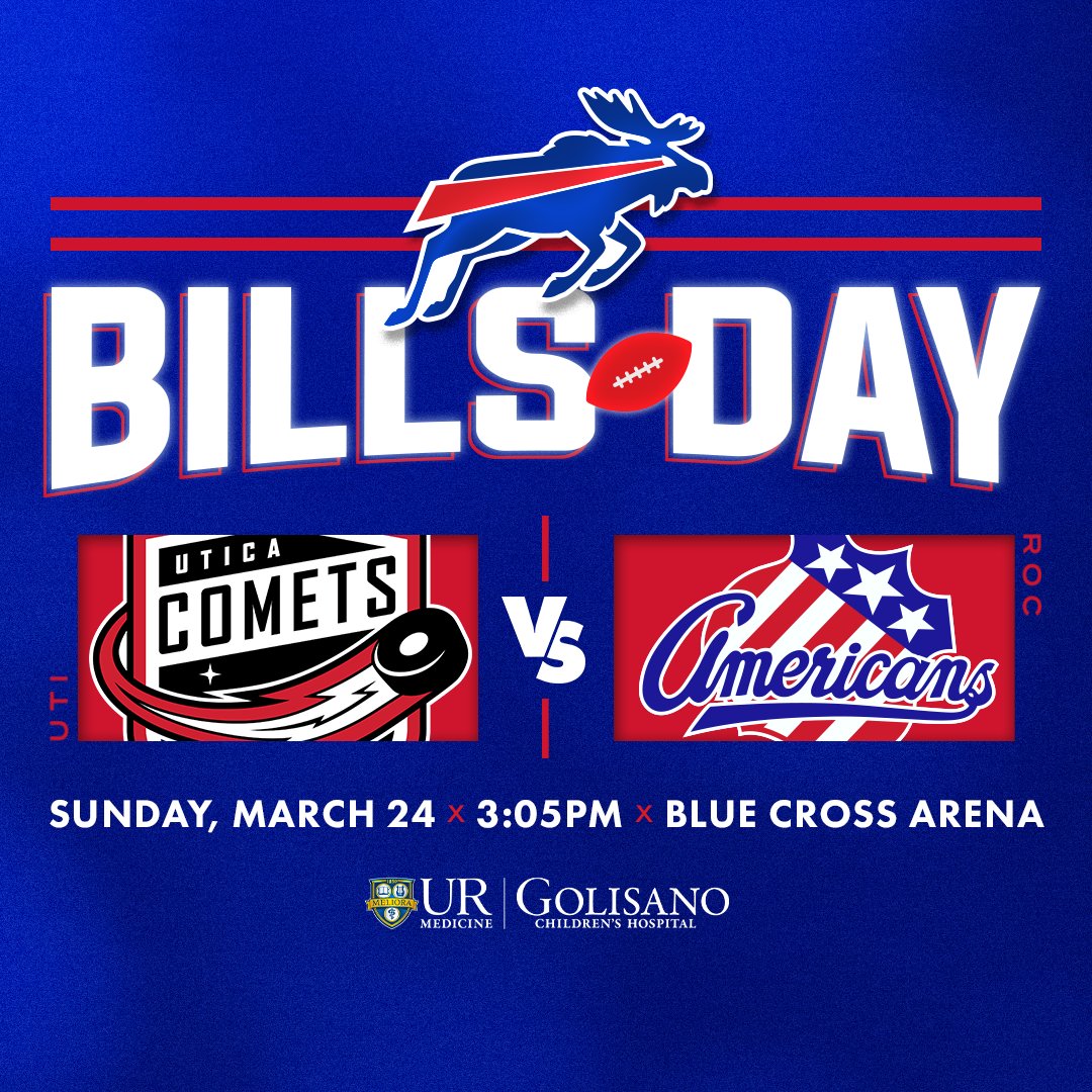 Get ready for the ultimate sports crossover event! This Sunday, March 24 the ice & the field collide for the highly anticipated 3rd annual Bills Day game, presented by GCH. 🏒🏈 The @AmerksHockey players will be sporting one-of-a-kind jerseys, decorated by some of our kiddos!