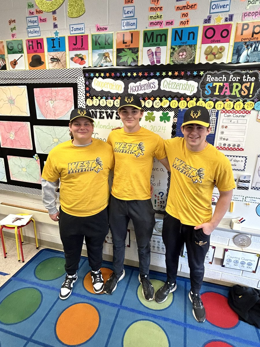 It was great to partner with the CB West Bucks baseball team today as 1st graders from Mrs Sheehan’s class helped them announce their schedule!  It was great to have some former Soaring Eagles join us! <a href="/CBWestBaseball/">CB West Baseball</a>