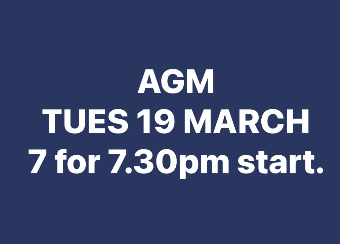 Reminder AGM tomorrow in the Clubhouse 7.30pm start!