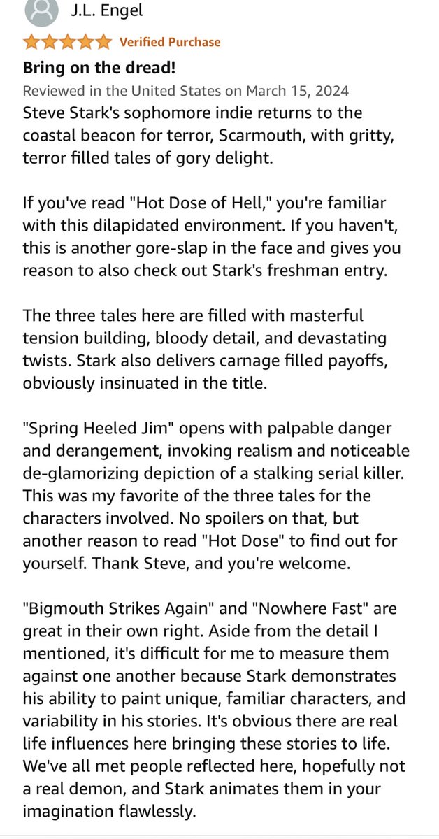 starkterror88's tweet photo. Latest reviews of my bloody little anthology, one courtesy of the highly talented and gritty geezer @JLEngel5
“Gory delight”
“An ingenious follow-up”
“Macabre Masterpiece”
#horror #BooksWorthReading #WritingCommmunity #HorrorCommunity #splatterpunk https://t.co/XBSg42biZk