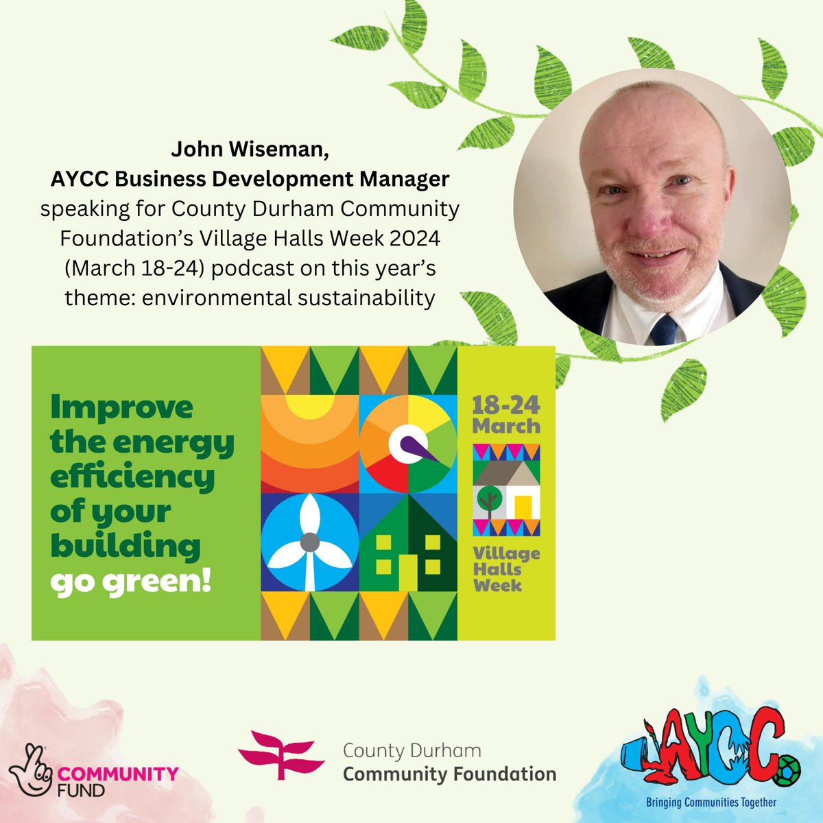 AYCC podcast 🎙️ This week for Village Halls Week 2024 (18th - 24th March), John our business development manager shares some of our steps in sustainability with County Durham Community Foundation Tune in! facebook.com/ayccDurham/vid…