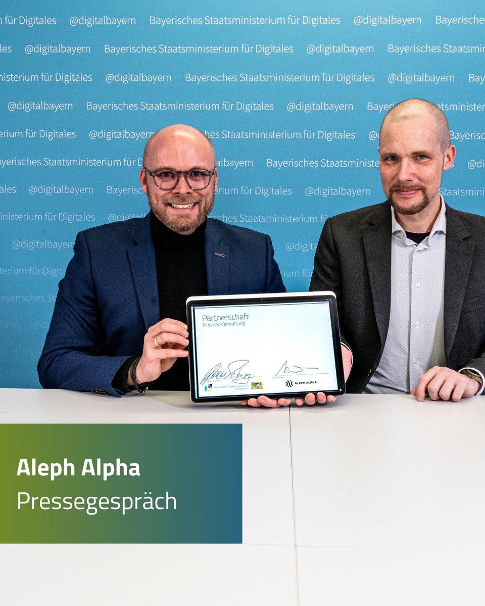 Bayerisches Digitalministerium (@digitalbayern) on Twitter photo Wir holen <a href="/Aleph__Alpha/">Aleph Alpha</a> nach Bayern! 💥 Das ist erst der Anfang für die Digitalisierung unserer Verwaltung. Das Zukunftsduo Digitalminister @FabianMehring und CEO <a href="/JonasAndrulis/">Jonas Andrulis</a> schafft die Grundlagen für #KI in Bayern. München bietet dafür ein starkes Ökosystem. Als Wir holen <a href="/Aleph__Alpha/">Aleph Alpha</a> nach Bayern! 💥 Das ist erst der Anfang für die Digitalisierung unserer Verwaltung. Das Zukunftsduo Digitalminister @FabianMehring und CEO <a href="/JonasAndrulis/">Jonas Andrulis</a> schafft die Grundlagen für #KI in Bayern. München bietet dafür ein starkes Ökosystem. Als
