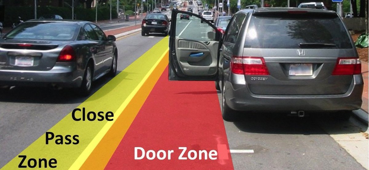 MurphyMack's tweet image. "Why is that cyclist in the middle of the lane!?!?"

This is why - I don't want to be killed or have my neck broken when an inattentive driver throws their door open without looking.

I'm not in the 'middle of the lane', I'm 'just outside of the getting killed by a door zone'.