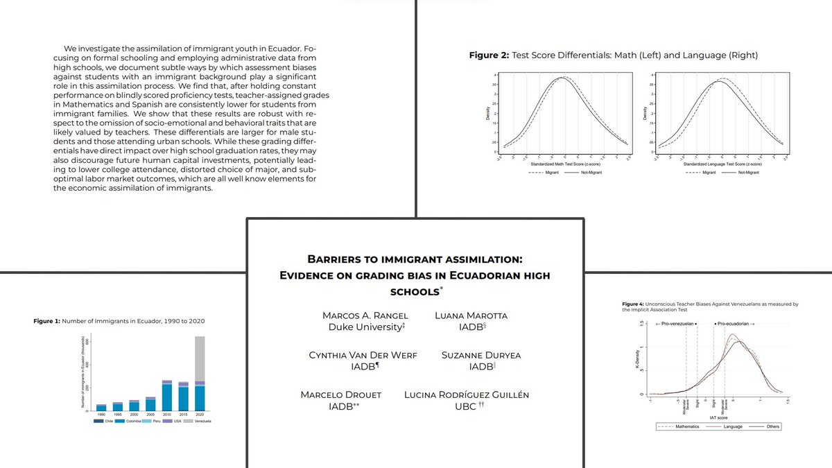 "When compared with native students who perform similarly on standardized academic tests, teacher-assigned grades for immigrant students are significantly lower" in Ecuador. This translates to a 10% higher chance of being held back a grade. publications.iadb.org/en/barriers-im…