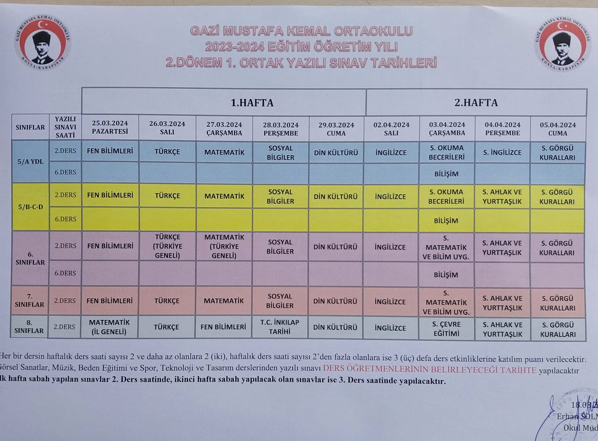 ❗2.Dönem 1.Yazılı sınav tarihleri...