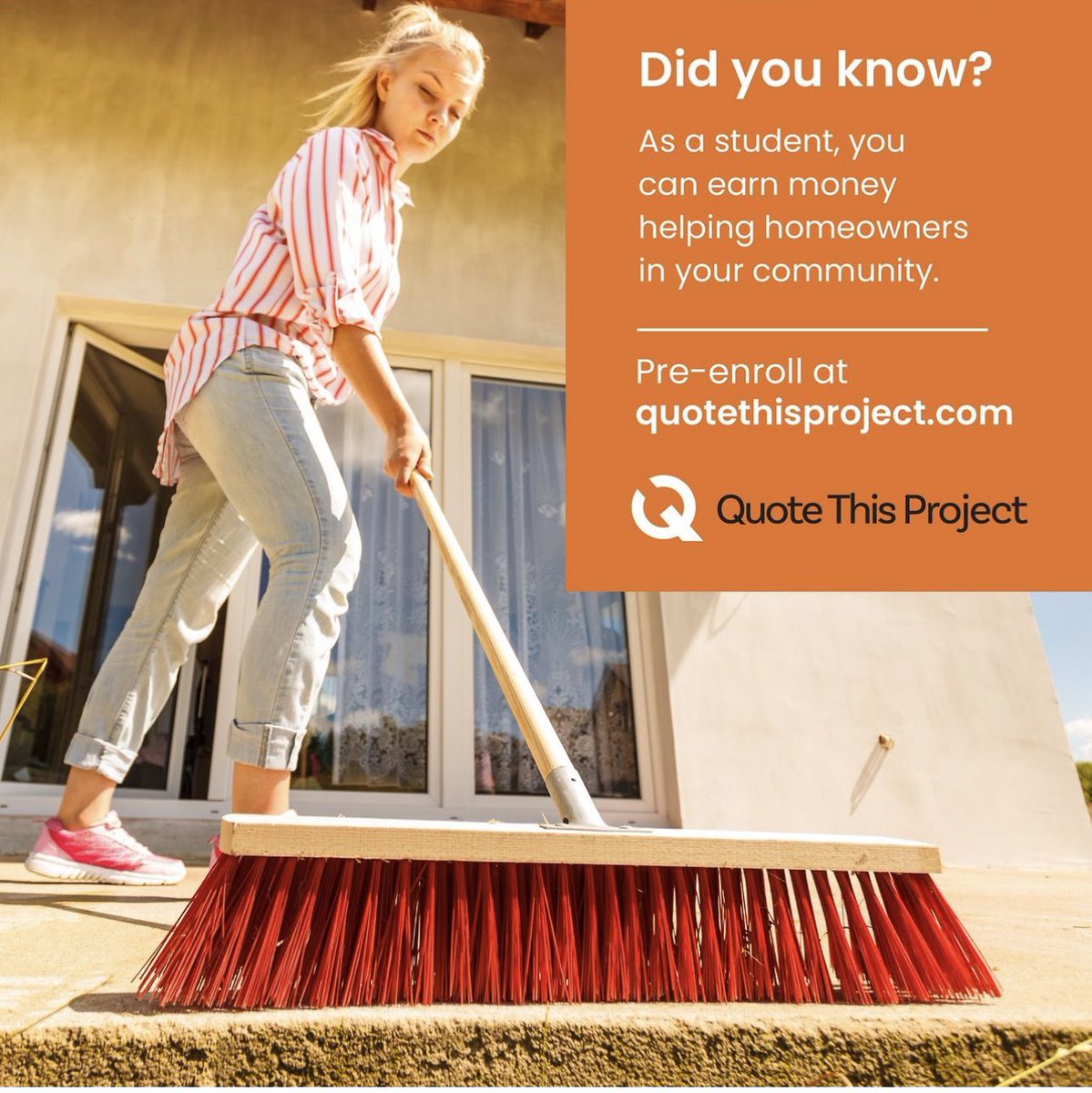 QuoteThisProj's tweet photo. Are you a student looking to make some extra cash on your own terms? QuoteThisProject is the ultimate platform for you! 
Set your own hours and work around your class schedule. Tackle home services and make extra money. Painting, tutoring, yard work…https://t.co/0tjnEVhyOW https://t.co/9S9hURAMG5
