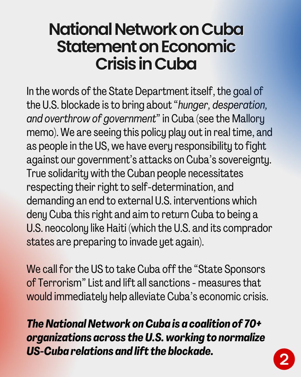 🚨 NNOC Statement on Economic Crisis in Cuba

We call for the US to take Cuba off the “State Sponsors of Terrorism” List and lift all its sanctions on Cuba. These measures would immediately help alleviate Cuba’s economic crisis and shortages.

#AbajoElBloqueo #OffTheList