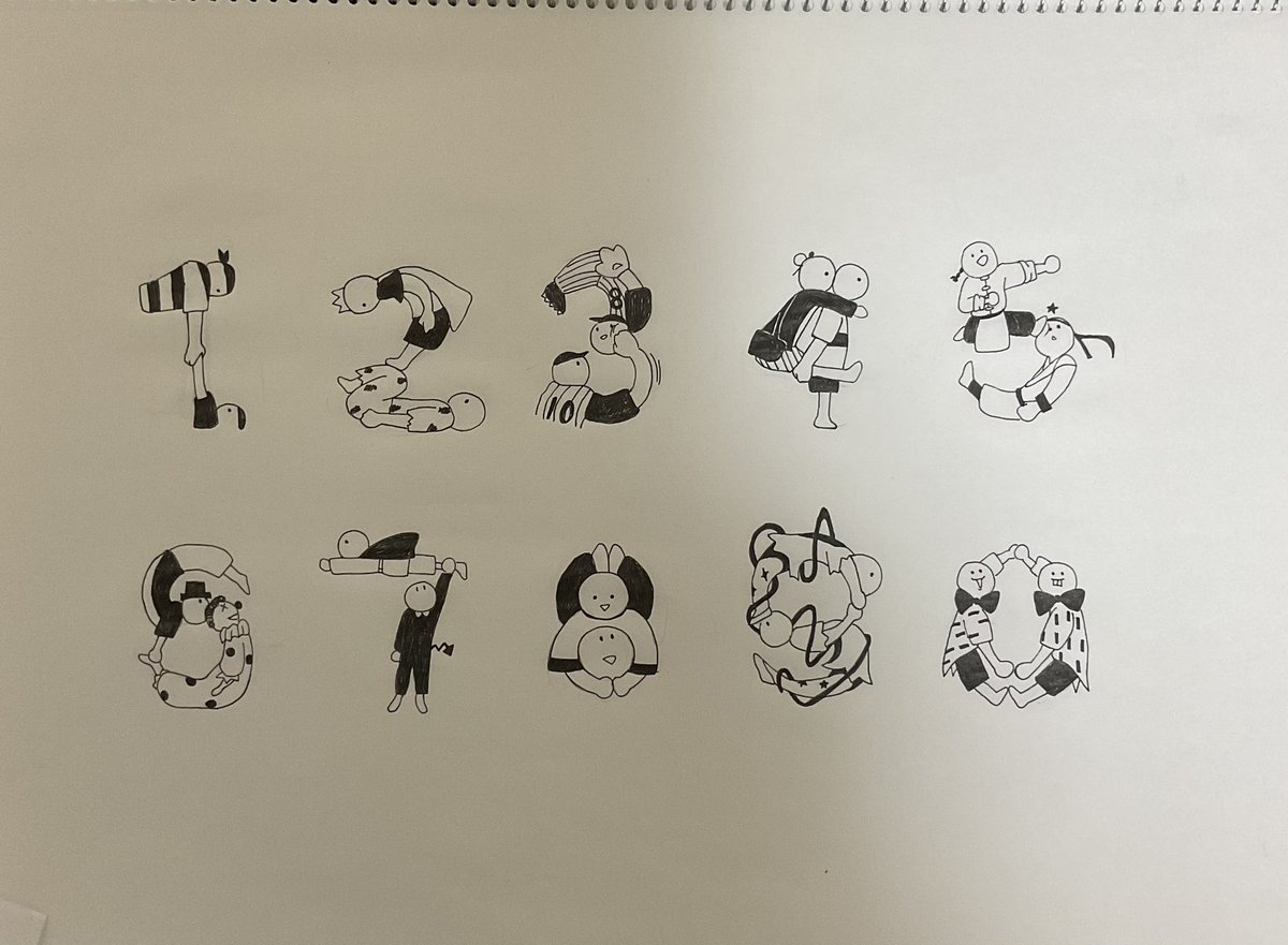 美術の授業で描いてた0〜9の数字を自分なりにデザインするやつ今見返し