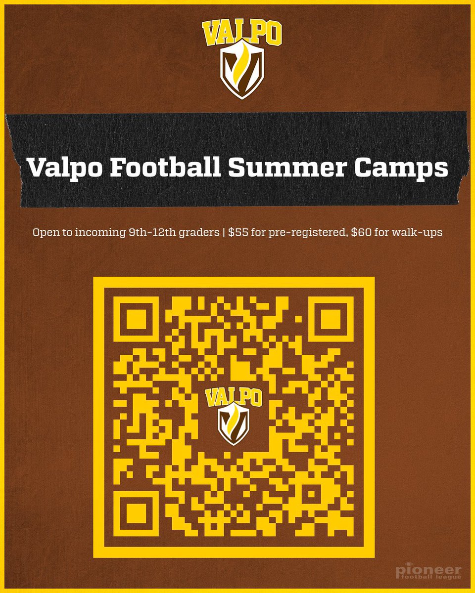 Get signed up today! @valpoufootball summer prospect camp dates are out. Come compete, come get developed, and come get evaluated! Use the QR code to register, let’s work! #3600