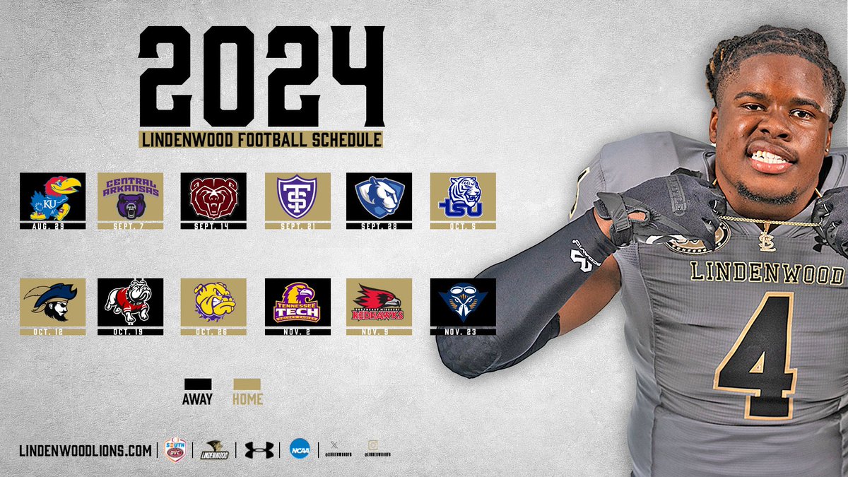 LU_Lions's tweet photo. During the 2️⃣0️⃣2️⃣4️⃣ season, the @LindenwoodFB 🦁🏈 team will play 1️⃣2️⃣ games, including 6️⃣ inside Hunter Stadium. The home opener will be on September 7️⃣ against Central Arkansas ⬇️

📕 | https://t.co/mgLIXq4Bw1

#NewLevel https://t.co/qglH2gAwqg