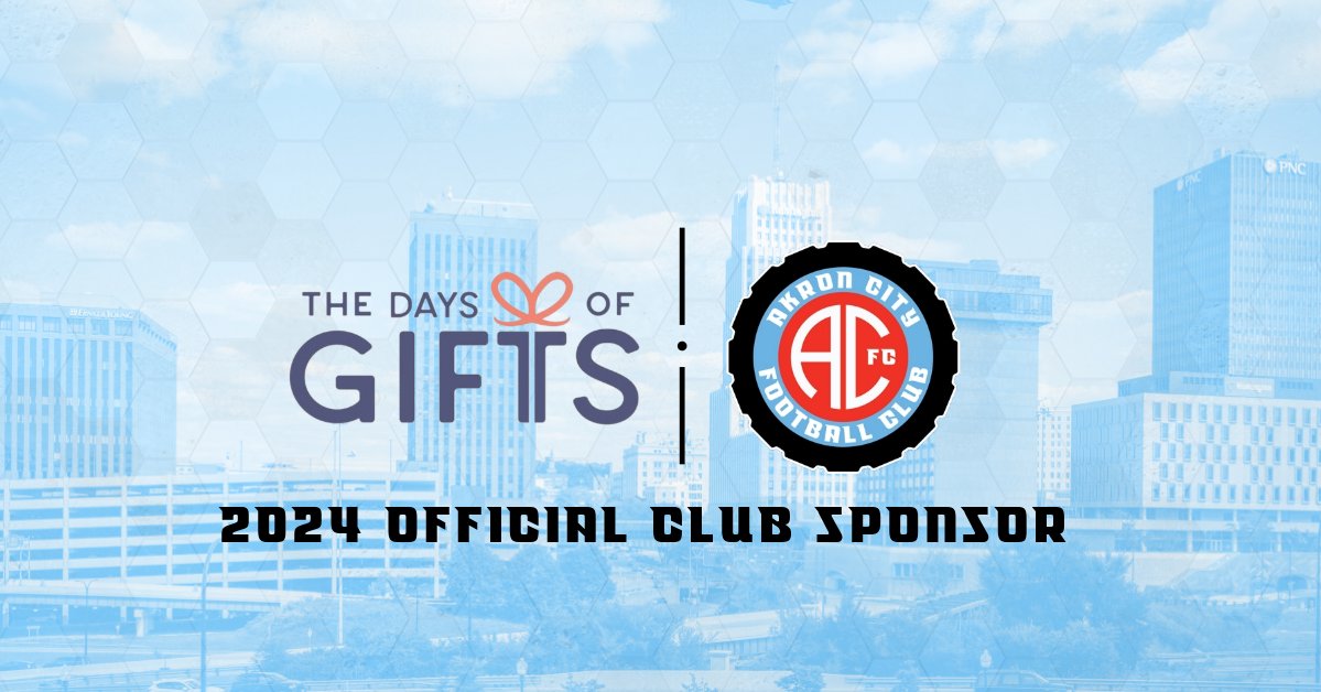 AkronCityFC's tweet photo. We are so proud to welcome back @thedaysofgifts as a proud partner for the 2024 Akron City FC season!

The Days of Gifts is your home for all your gift packaging needs and we are thankful to have them returning for this year’s campaign. https://t.co/p6r3xuuwSl