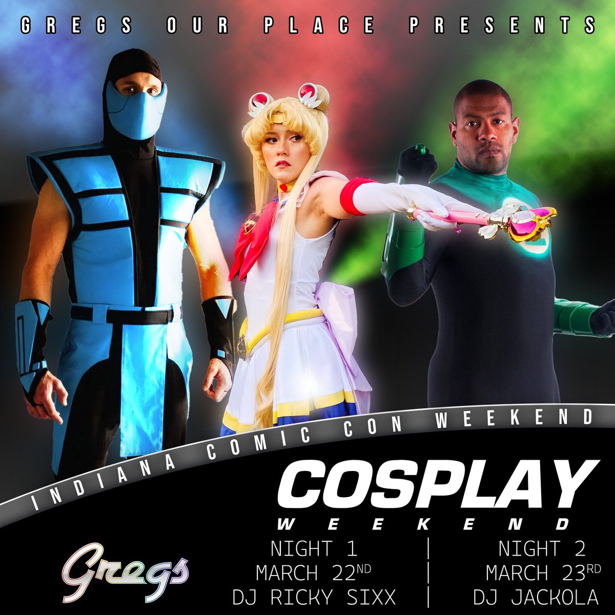 Visiting Indianapolis for Indiana Comic Con weekend? Join us for Cosplay weekend, both nights this weekend. No rules... Just keep your outfit in line with Indiana state law.

DJ Ricky Sixx (22nd) &amp; DJ Jackola (23rd) - 10pm to 3:30am.

Cash only bar. 21+ per Indiana state law.