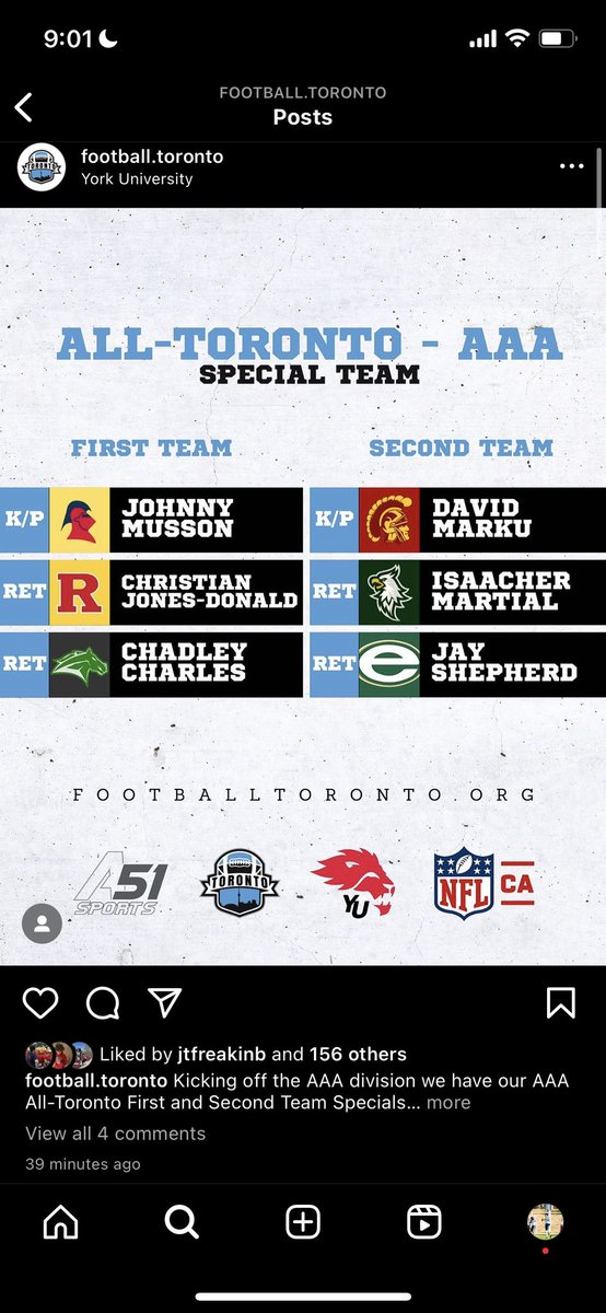 Honoured To be First Team All Toronto K/P
Also 1/4 Finalists for Special Team POTY 
<a href="/nssredknightsfb/">Northern’s Red Knights Football</a> 
<a href="/FootballTO_/">Football Toronto</a>