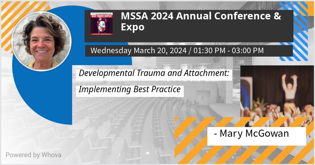 🎙️ Don't miss this! 🌟 Our Executive Director, Mary McGowan, will be speaking at #mssaconference2024 on "Developmental Trauma and Attachment: Implementing Best Practice". Valuable insights await! #MSSA #Minnesota