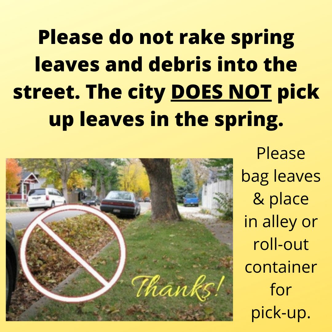 The city does not pick up leaves on the street in the spring, just the fall. Please bag your leaves this time of year. Thanks so much! #KalispellPublicWorks