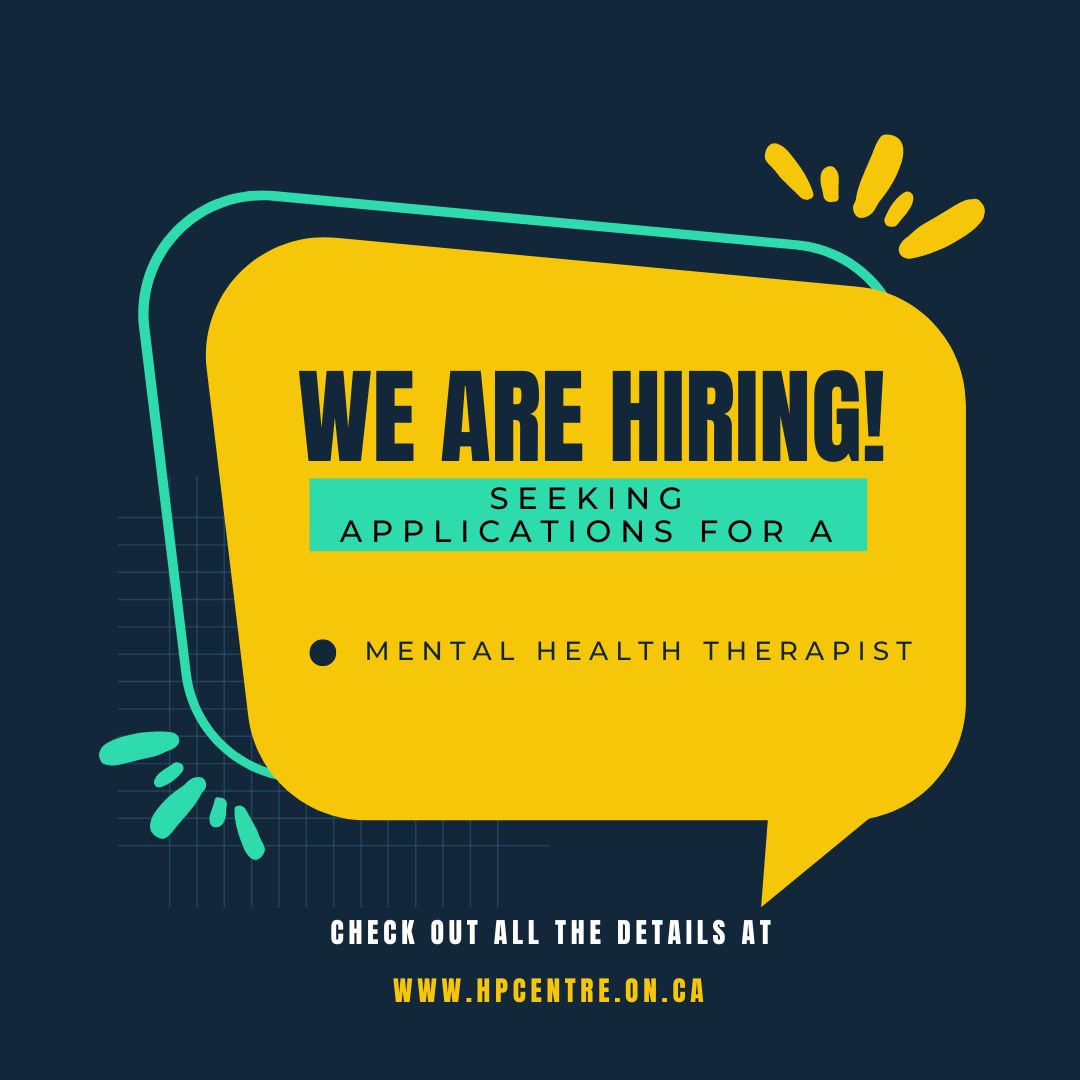 We are hiring! Looking to fill a contract Mental Health Therapist position, full-time or part-time. Check out all the details of the posting on our website! hpcentre.on.ca 

#hiring #jobposting #childandyouthmentalhealth