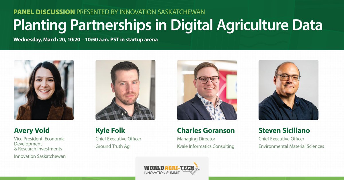 We’re excited to be at the World Agri-Tech Innovation Summit with @InnovationSask on March 19-20! Join us at the Innovation Sask booth and don't miss the panel discussion on digital data usage in agriculture on March 20 at 10:20 PST. Will we see you there?