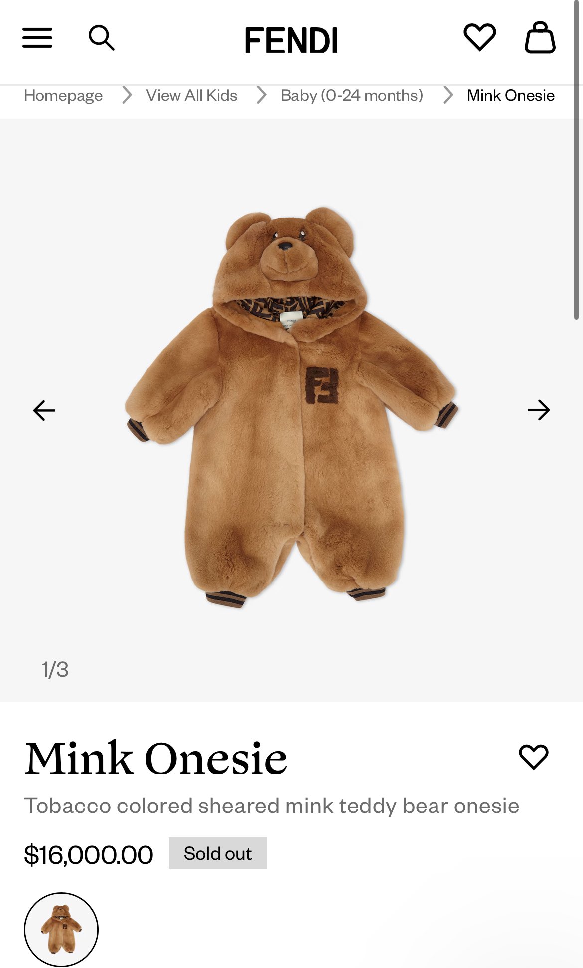 hannah on X a Fendi sheared mink teddy bear onesie for your baby and only 16 000 https t 2ipYIAkXvm X