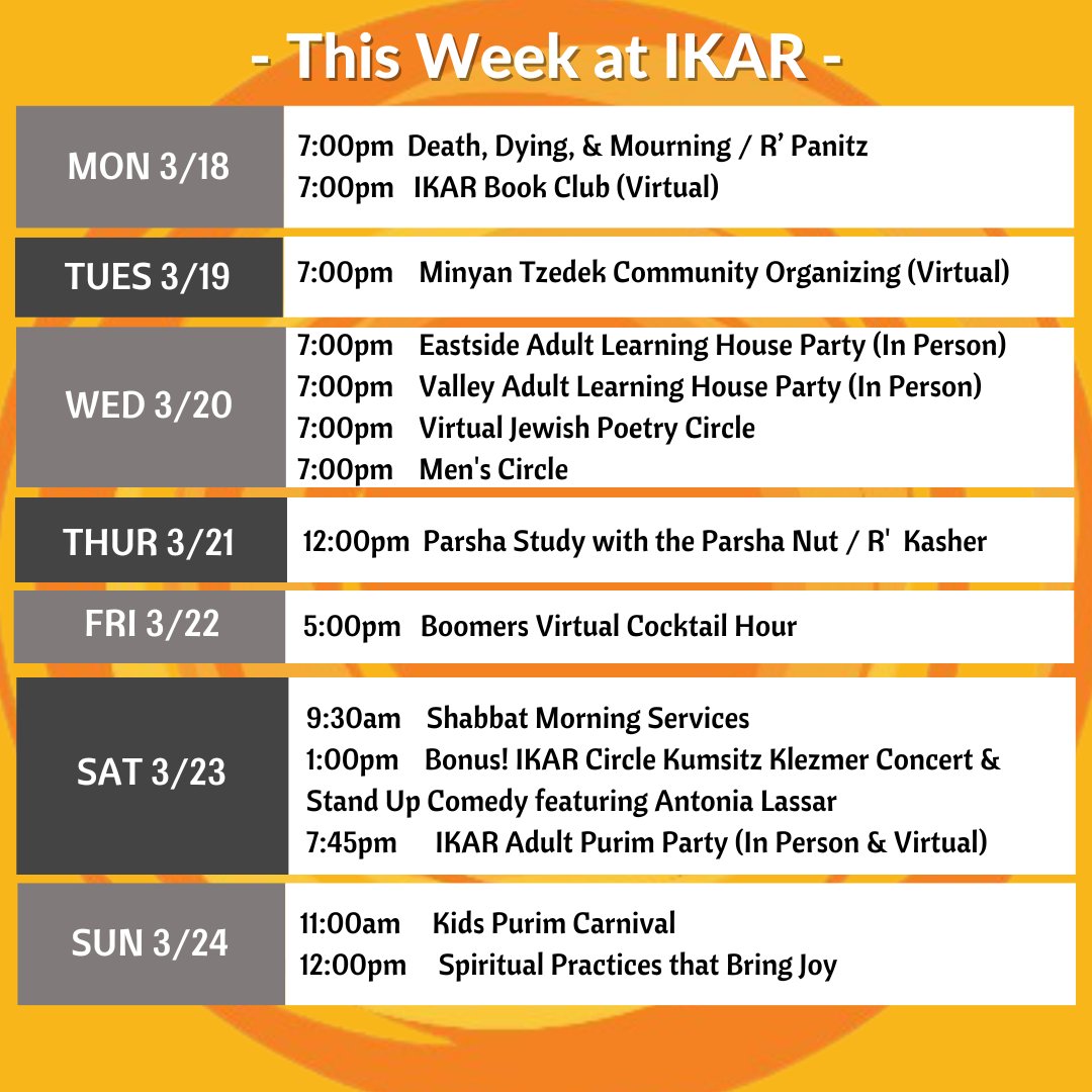 Check out what's going on this week at @IKAR_LA! RSVP and learn more, ikar.org/calendar