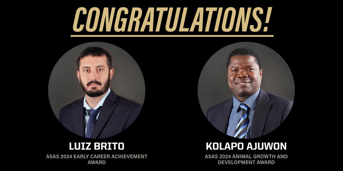 Dr. Luiz Brito was selected for the American Society of Animal Science - ASAS (@CritterChatter) 2024 Early Career Achievement Award; meanwhile, Dr. Kolapo Ajuwon was selected to receive the ASAS 2024 Animal Growth and Development Award. Congratulations to both!