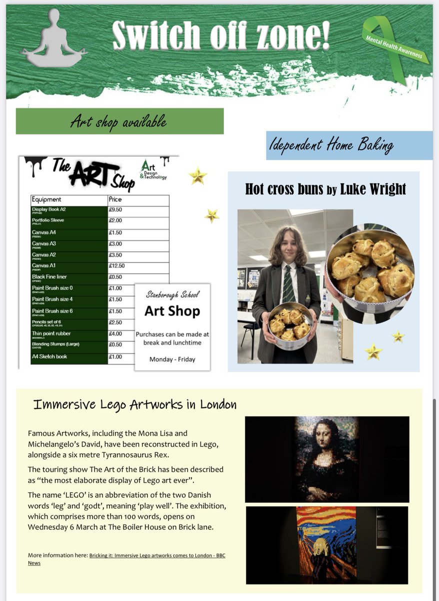 This fortnights ADT newsletter! Thank you to Miss Hagan for bringing together the art antics over the past 14 days.