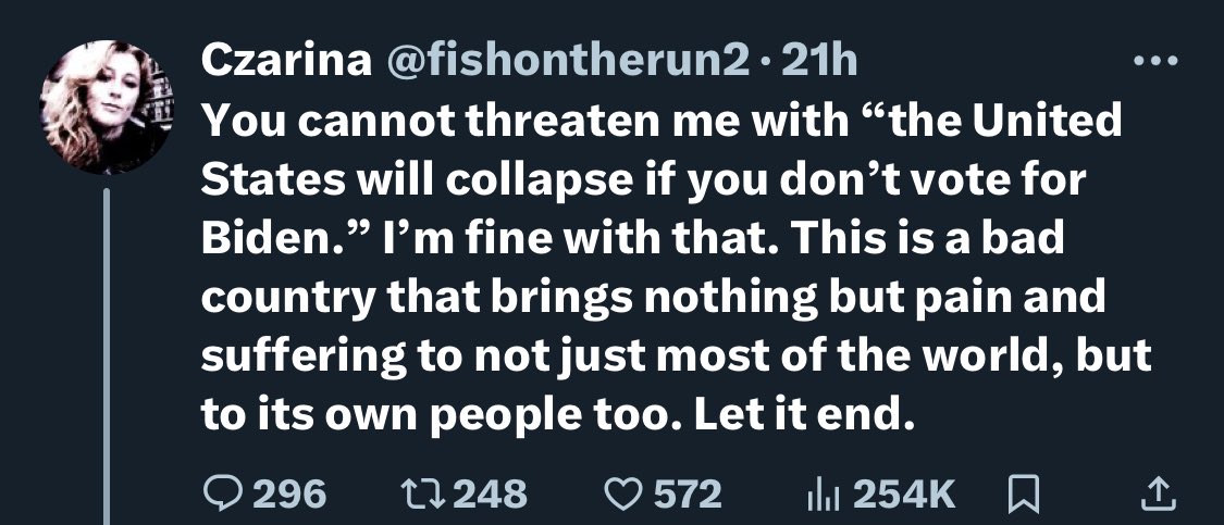 This let it all end and burn it down rhetoric is getting very old. Especially, when it comes from people who, most likely, will not feel the full weight and harm of an authoritarian government. Harm to punish harm is not a solution.