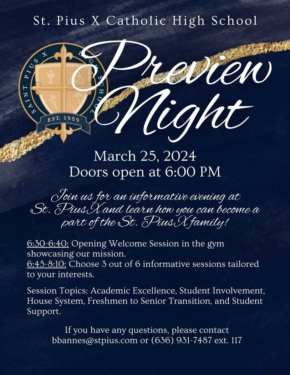 Join us for an exclusive sneak peek into the world of St. Pius X! Our Preview Night on March 25 promises a deep dive into academics, student life, and support systems. Doors open at 6:00 PM.