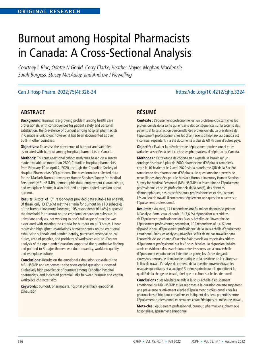 Not working to one’s full scope of practice found to be associated with burnout in hospital pharmacists 👇

ncbi.nlm.nih.gov/pmc/articles/P…