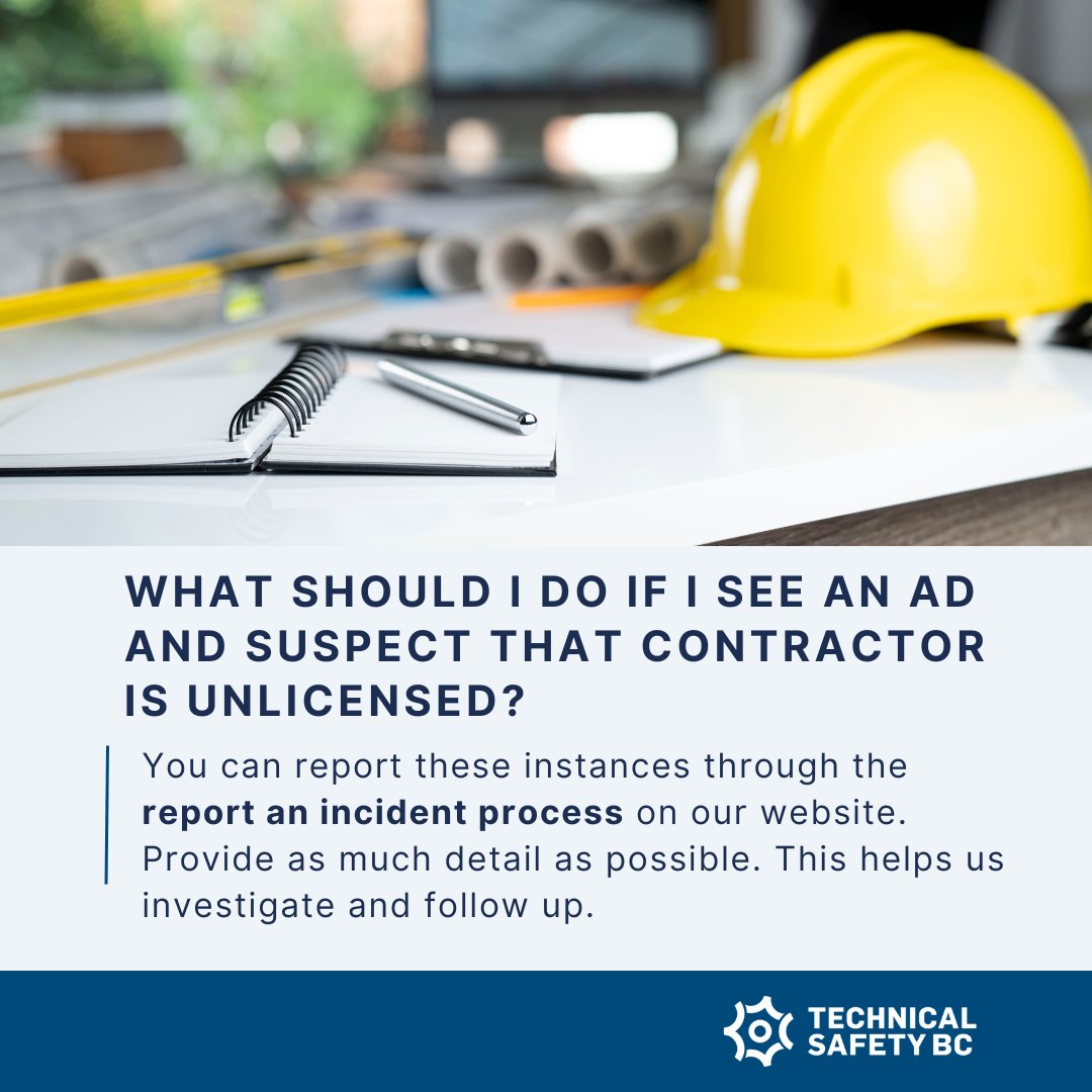 If you see an ad and suspect that the contractor is not licensed, you can report it through the report an incident process. Provide as much detail as possible, including links, photos of the advertisement, company name, and contact details where available hubs.li/Q02hPl610